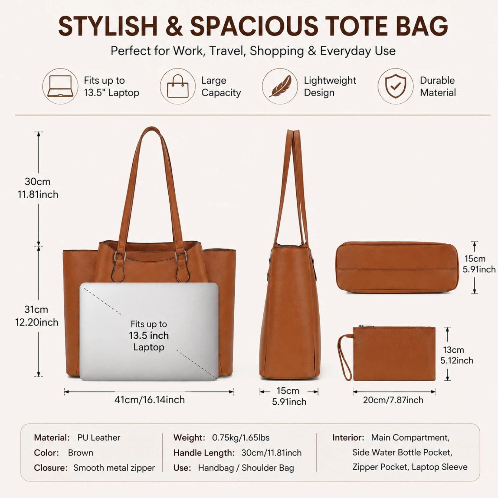 Tote Bag for Women, Large PU L - Leather Work Leather recension och pris