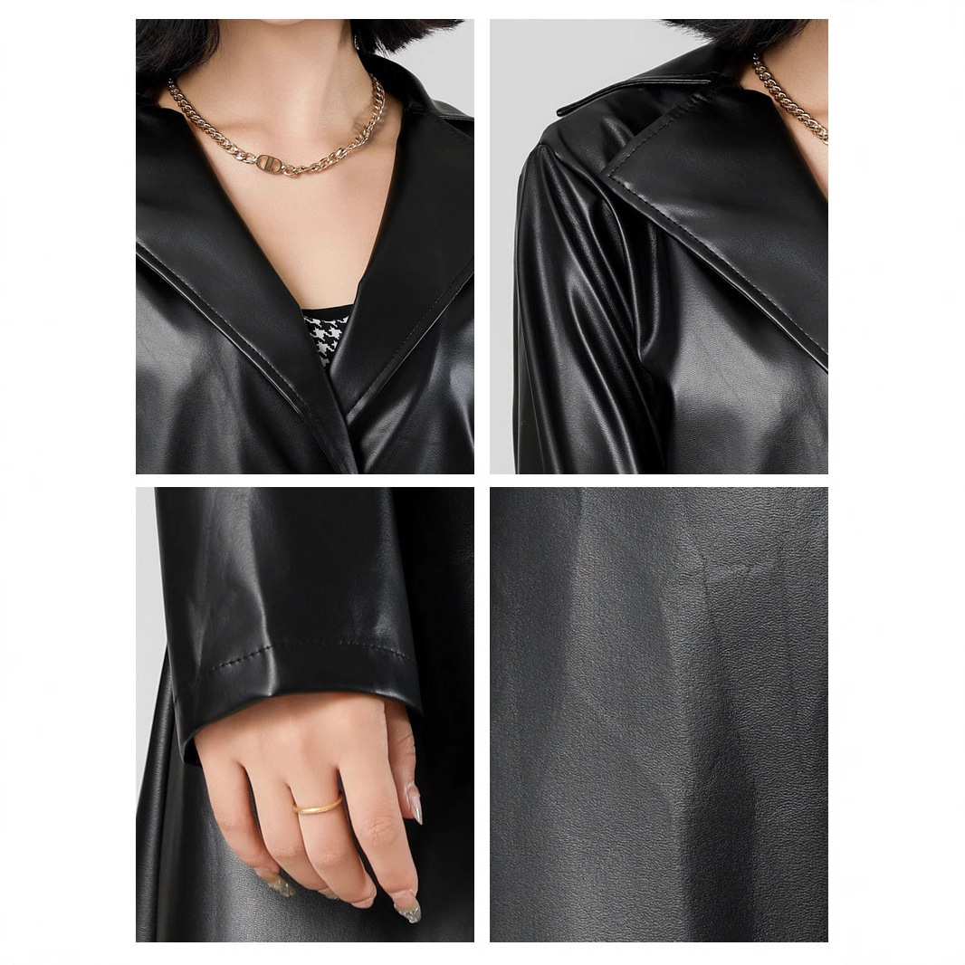 Women Mid Length Coats Faux Le - Leather Work Jacket Women'S recension och pris