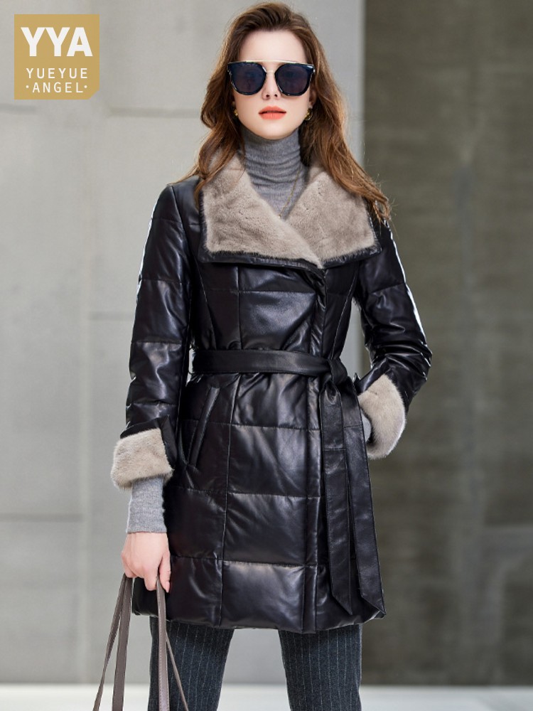 Elegant Ladies Mink Fur Collar - Leather Work Jacket Women'S recension och pris