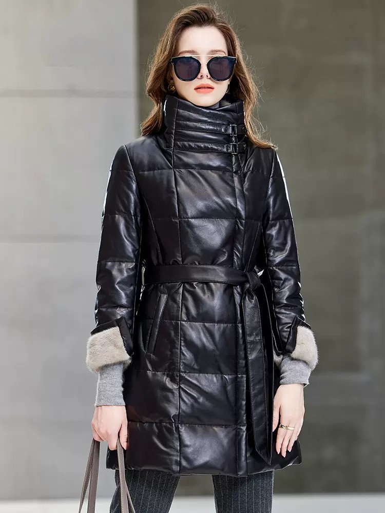 Elegant Ladies Mink Fur Collar - Leather Work Jacket Women'S recension och pris