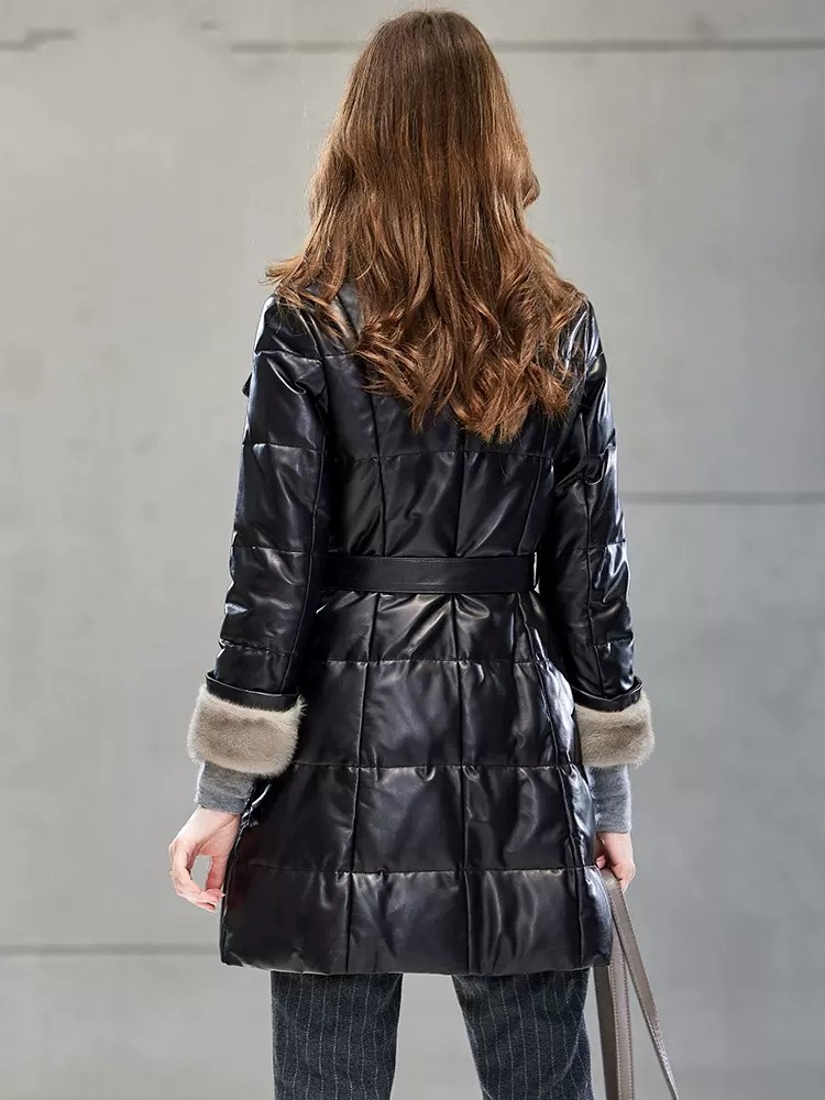 Elegant Ladies Mink Fur Collar - Leather Work Jacket Women'S recension och pris