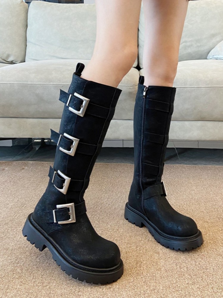 Fashion Women Multi Buckle Kne - Leather Work Women Shoes recension och pris